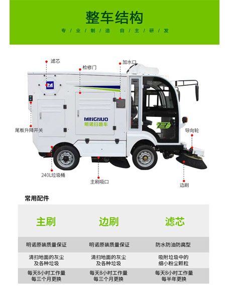 四轮扫路车MN-S1800配备240L标准措美垃圾桶